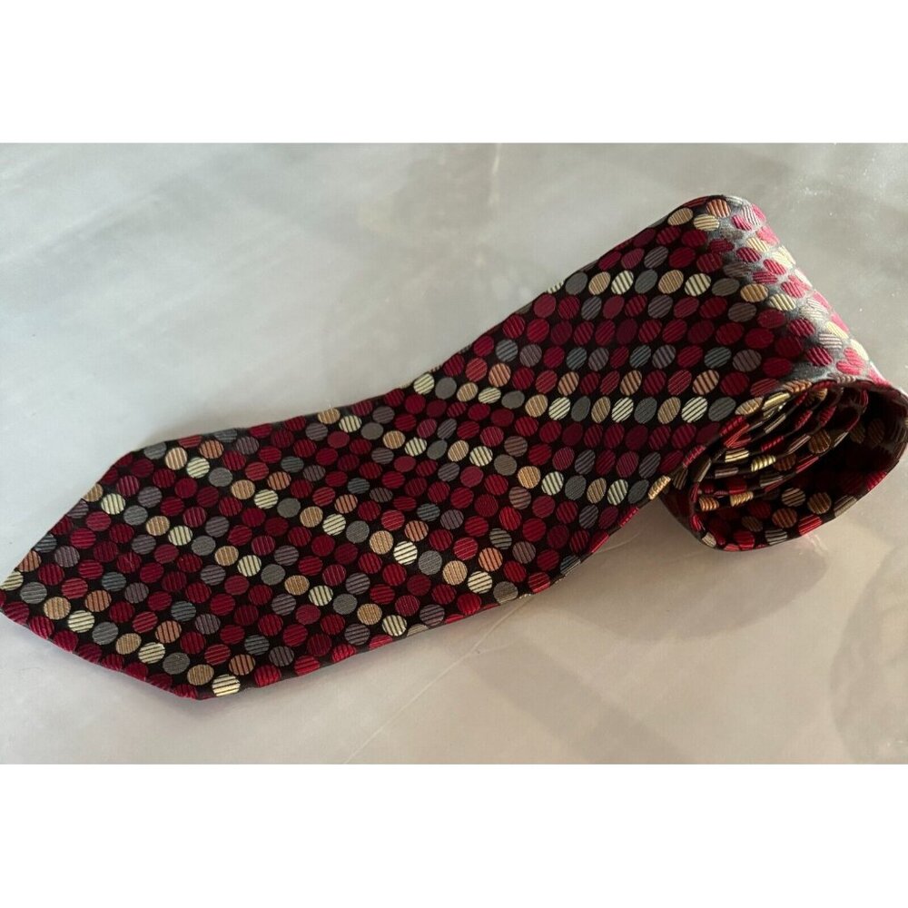 Roberto Villini Tie Men Maroon Polka Dot Silk Necktie Handmade Textured